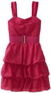 Amy Byer Girls 7 16 Crochet Lace Sleeveless Belted Triple Bubble Dress, Fuchsia, 10 Clothing