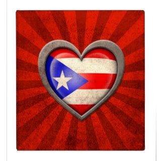 Aged Puerto Rican Flag Heart with Light Rays Vinyl Binders