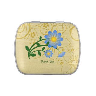Thank you   Blue flower on gold background Jelly Belly Tins