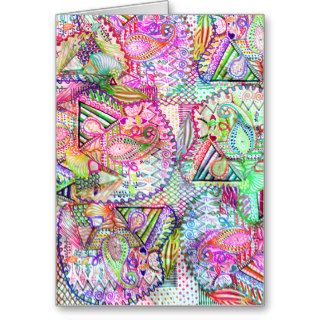 Abstract Girly Neon Rainbow Paisley Sketch Pattern Greeting Card