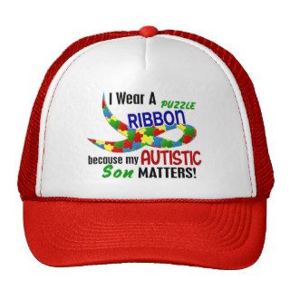 I Wear Puzzle Ribbon For My Son 33 AUTISM T Shirts Trucker Hat