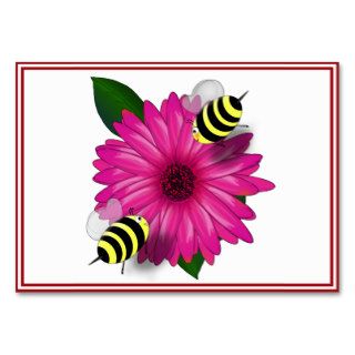 Cartoon Honey Bees Meeting on Pink Flower Business Card Templates