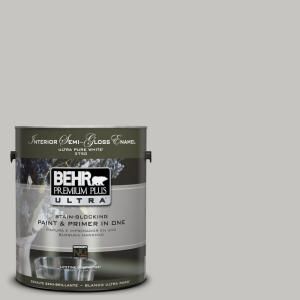 BEHR Premium Plus Ultra 1 gal. #UL260 16 Silver Sateen Interior Semi Gloss Enamel Paint 375001