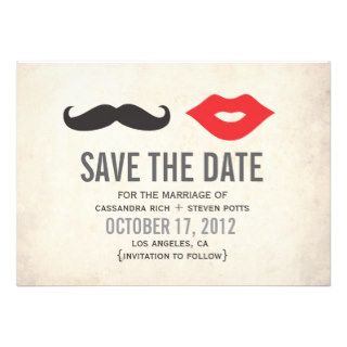 Vintage Mustache & Lips Save The Date Card