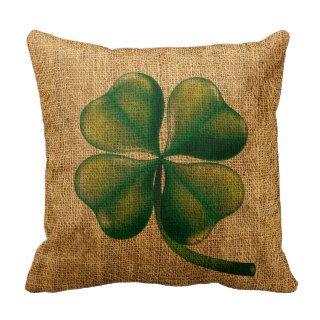Rustic Lucky Four Leaf Clover Pillow