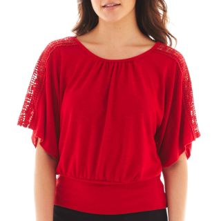 By & By Crochet Dolman Sleeve Shirt, Red