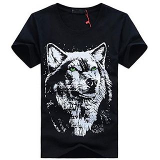 Mens Round Neck Cotton 3D Wolf Head Pattern of Personality Short Sleeve T Shirt