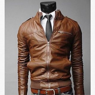 The Mens Fashion Shortage Style Across Zipper PU Fur Jacket/ Outerwear
