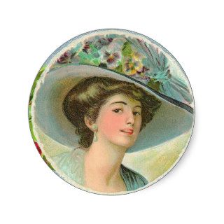 Vintage Victorian Lady Round Stickers