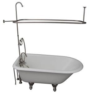 Barclay Products 4.5 ft. Cast Iron Roll Top Bathtub Kit in White with Brushed Nickel Accessories TKCTRH54 SN1