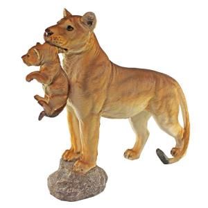 Design Toscano 34 in. W x 9 in. D x 30 in. H Lioness with Cub Garden Statue DISCONTINUED KY1874