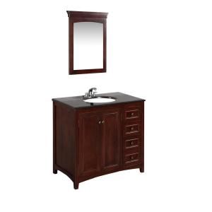 Simpli Home Yorkville 36 in. Vanity in Walnut Brown with Granite Vanity Top in Black and Undermounted Oval Sink DISCONTINUED NL YORKVILLE WN 36 2A