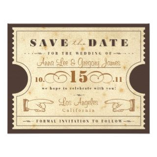 Vintage Ticket Save the Date Announcement