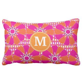 Personalized Mongram Pink Orange Floral Pattern Throw Pillows