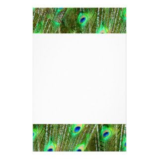Green & Blue Peacock Feather Pattern Custom Stationery