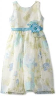 Jayne Copeland Girls 7 16 Floral Watercolor Print Dress With Flower Detail, Light Blue, 12 Clothing