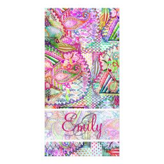 Monogram Abstract Neon Paisley Sketch Pattern Personalized Photo Card