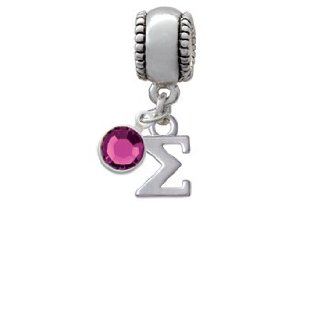 Small Silver Greek Letter   Sigma   Charm Bead with Amethyst Crystal Dangle Delight Jewelry
