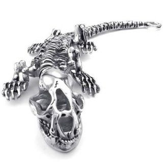 KONOV Jewelry Mens Stainless Steel Bracelet, Gothic Dinosaur Skull Skeleton, Silver Jewelry