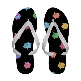 Rainbow Pig Pattern on black Flip Flops