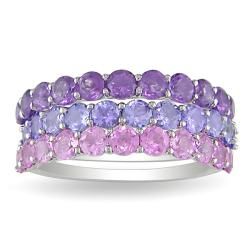 Miadora Silver Amethyst, Tanzanite, and Created Pink Sapphire 3 piece Stackable Ring Set Miadora Gemstone Rings