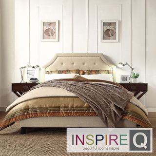Inspire Q Fletcher Beige Linen Button Tufted Arched Bridge Upholstered King size Bed