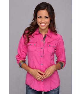 Cruel L/S Plain Weave Solid Contra Womens Long Sleeve Button Up (Pink)
