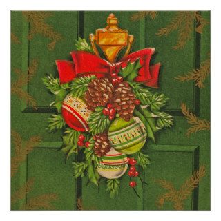Vintage Christmas Wreath Flat Christmas Card