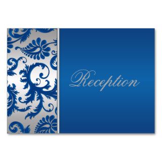 Silver and Cobalt Blue Damask Enclosure Card Business Card Templates