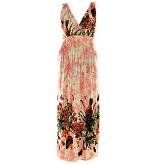 Womens V Neck Sexy Lace Cut Out Floral Print Dress