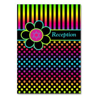 Neon Stripes Polka Dots Bat Mitzvah Enclosure Card Business Cards