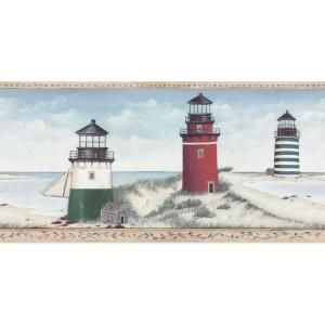 The Wallpaper Company 10.5 in. x 15 ft. Blue Lighthouse Border DISCONTINUED WC1282569
