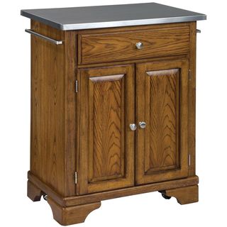 Home Styles Premium Oak Cuisine Cart with Stainless Steel Top Kitchen Carts