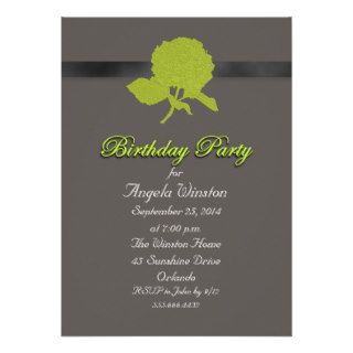 Green and Gray, Floral Image Birthday Party Invite