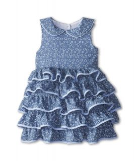 Pippa & Julie Chambray Ruffled Dress Girls Dress (Blue)