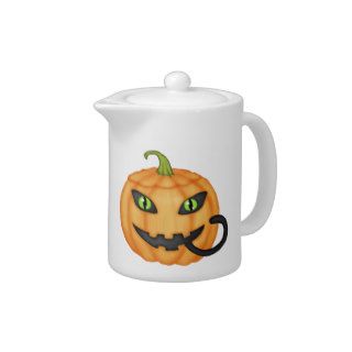 Black Cat Hiding In Pumpkin Halloween Teapot