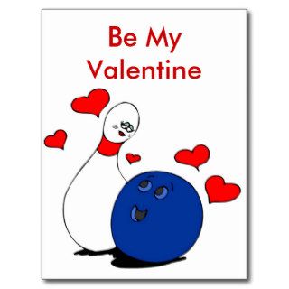 Postcard Valentine's Bowling Pin and Ball