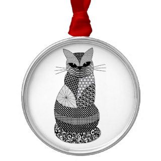 Zentangle Cat Christmas Tree Ornament