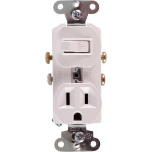 GE All in One Toggle Switch and Single Pole Outlet   White 59797