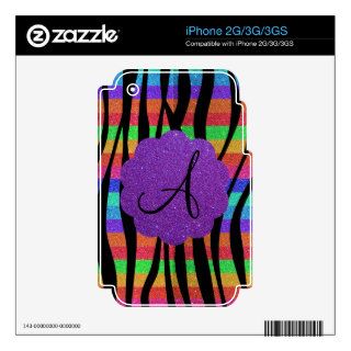 Glitter rainbow zebra stripes monograms decals for the iPhone 3GS