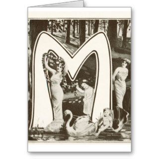 Monogram Letter M   Romantic Art Nouveau Design Cards