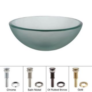 KRAUS Vessel Sink in Frosted Glass with Pop up Drain and Mounting Ring in Satin Nickel GV 101FR 14 SN