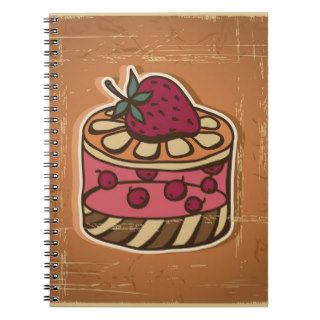 Illustration of cake in retro style spiral notebook