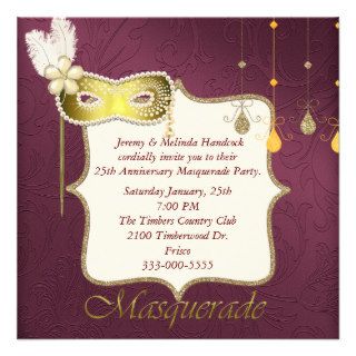 Elegant Maroon & Gold Masquerade Party Invitation