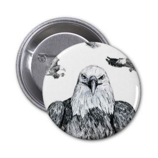 Bald Eagle Collage Pencil drawing sketch Pinback Buttons