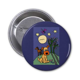 XX  Folk  Art Terrier Dog Under Moon and Stars Pinback Buttons