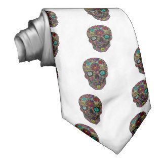 Painted Skull Floral Art Necktie
