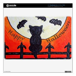 Happy Halloween Black Cat Fence Moon Bats Skin For 11" MacBook Air