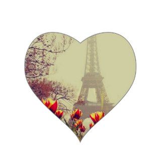 Eiffel Tower Seen Through Flowers Heart Sticker