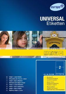 europe 100 ELA026 Premium Universal Etiketten, 210x148,5 mm, 100 Blatt, 200 Etiketten, weiß Bürobedarf & Schreibwaren